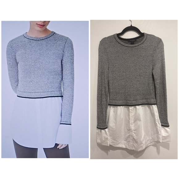 Club Monaco Layered Sweater Shirt | Gray Knit with White Button-Down Hem - Picture 1 of 6
